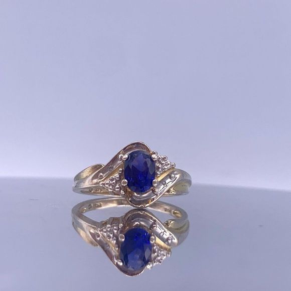 Vintage Sterling Silver Two-Tone Sapphire Ring - Picture 3 of 16